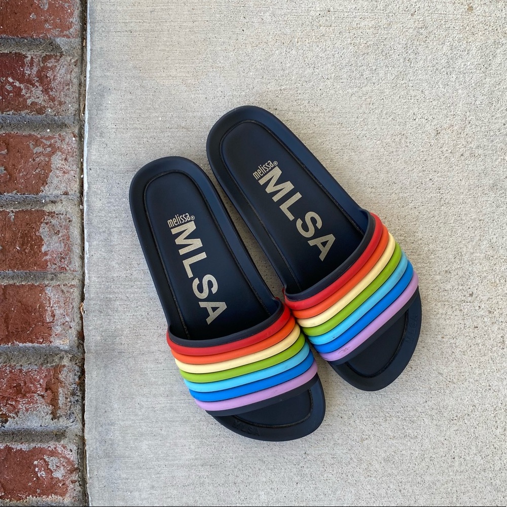 Melissa Rainbow Slide Sandals - Black and Multicolor
